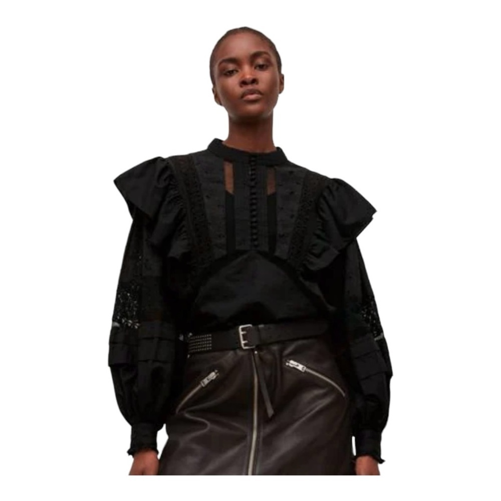 AllSaints Black Prim Broderie Top NWOT